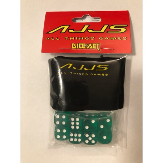AJJS Dice Set - 8 x D6 Translucent Dice Set with Velvet Dice Bag - Green