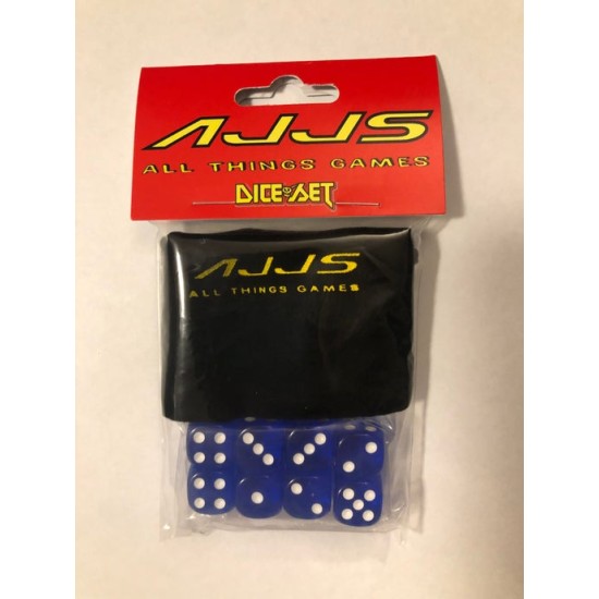 AJJS Dice Set - 8 x D6 Translucent Dice Set with Velvet Dice Bag - Blue