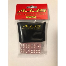 AJJS Dice Set - 8 x D6 Translucent Dice Set with Velvet Dice Bag - Light Pink