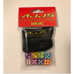 AJJS Dice Set - 8 x D6 Translucent Dice Set with Velvet Dice Bag - Multi Colour
