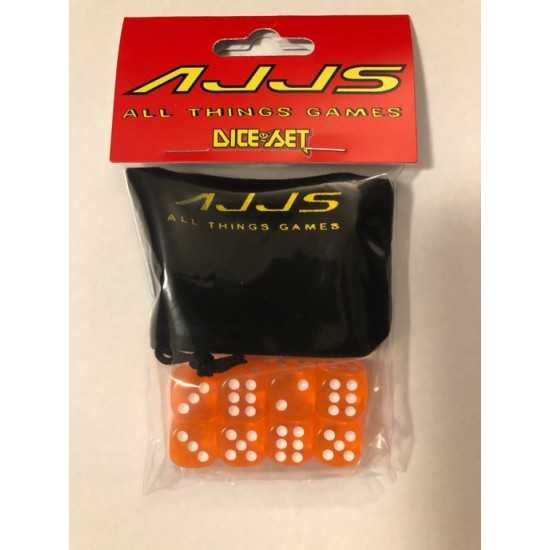 AJJS Dice Set - 8 x D6 Translucent Dice Set with Velvet Dice Bag - Orange