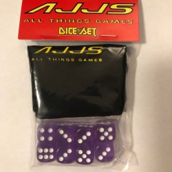 AJJS Dice Set - 8 x D6 Translucent Dice Set with Velvet Dice Bag - Purple