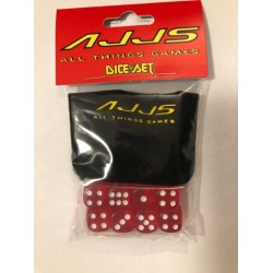AJJS Dice Set - 8 x D6 Translucent Dice Set with Velvet Dice Bag - Red