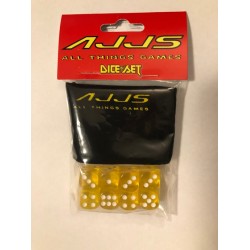AJJS Dice Set - 8 x D6 Translucent Dice Set with Velvet Dice Bag - Yellow