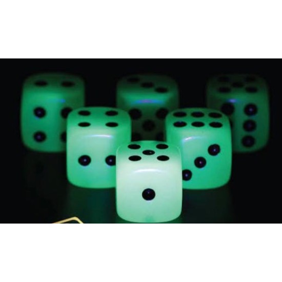 AJJS Dice Set - 8 x Glow in the Dark D6 Dice with Velvet Dice Bag